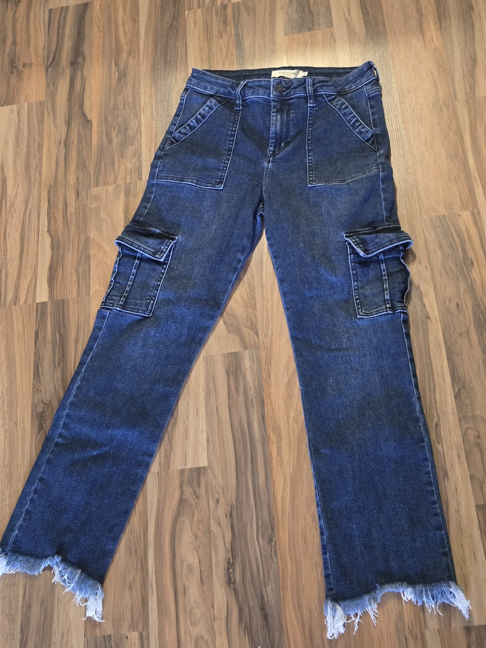 Hidden Los Angeles Dark Wash Cargo Bootcut Jeans Size 28 Raw Hem